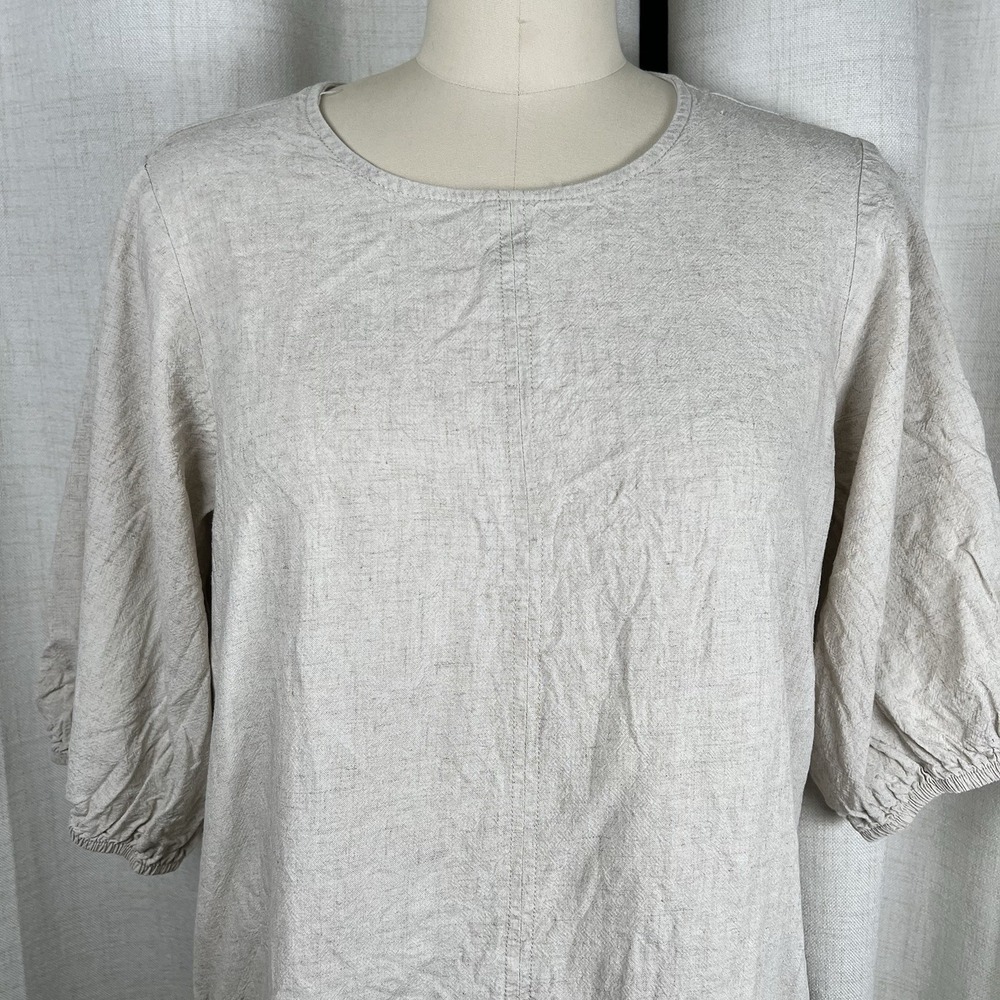 Woolworths Natural Puff 3/4" Sleeve Linen Blend Blouse Cream Women's Medium - Picture 2 of 10